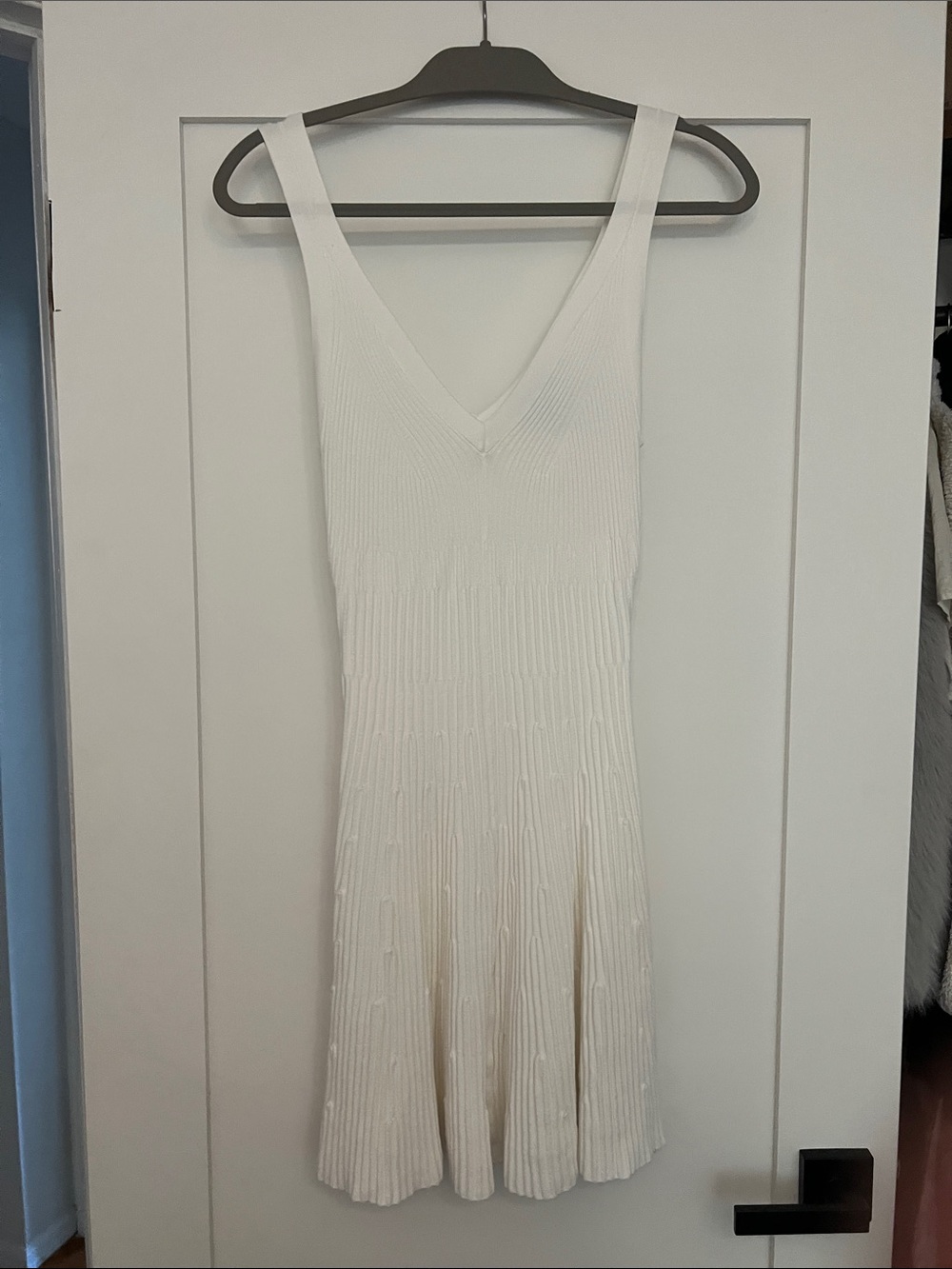 Express Cream Ribbed V-Neck Mini Dress